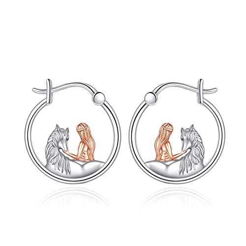 Pferd Creolen 925 Sterling Silber Pferd Ohrringe Schmuck Geschenk für Damen Mädchen (Pferdeohrringe Creolen) von YAFEINI