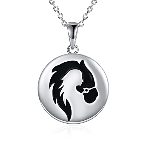 YAFEINI Pferd Halskette Mädchen Anhänger 925 Sterling Silber Anhänger Pony Halskette Schmuck Geschenke für Damen Mädchen (Pferd Mädchen 2) von YAFEINI