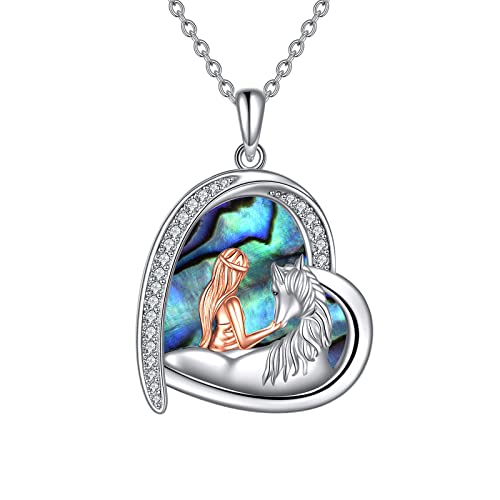 YAFEINI Pferd Halskette Mädchen Anhänger Pferd Kette 925 Sterling Silber Schmuck Geschenk für Damen Freund (Pferd mit Abalone-Muschel-Halskette) von YAFEINI