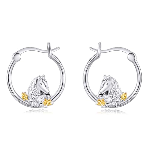 Pferde Ohrringe Kleine Creolen 925 Sterlingsilber für Empfindliche Ohren Süße Pferde Creolen Schmuck Geschenke für Damen Mädchen (Pferd Ohrringe) von YAFEINI