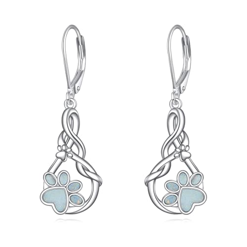 Pfotenabdruck Ohrringe Sterling Silber Hunde Katzenpfoten Ohrringe Infinity Dangle Drop Ohrringe Schmuck Mutter Tag Weihnachten Schmuck Geschenke für Frauen Mädchen von YAFEINI