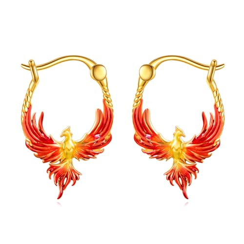 Phönix Creolen für Damen 925 Sterling Silber 14 Karat Gold Gefüll Phönix Vogel Tropfen Ohrringe Phönix Schmuck Geschenke für Ehefrau Tochter Mutter (Phönix Creolen) von YAFEINI