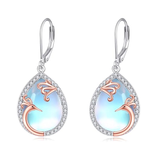 Phönix Ohrringe S925 Sterling Silber Mondstein Tropfen Leverback Ohrhänger Schmuck Geschenk für Damen Mädchen Phönix Ohrringe S925 Sterling Silber Mondstein Tropfen Leverback Ohrhänger Schmuck Geschenk für Damen Mädchen von YAFEINI