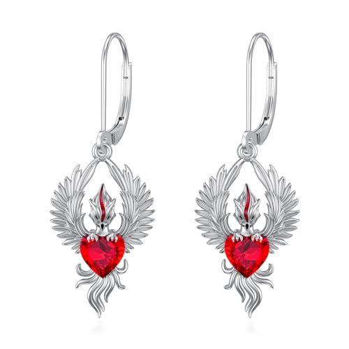 Phönix Ohrringe für Damen 925 Sterling Silber Baumelnde Phönix Ohrringe mit Rubin Schmuck Geschenke für Mädchen Mutter und Tochter (Rubin) von YAFEINI