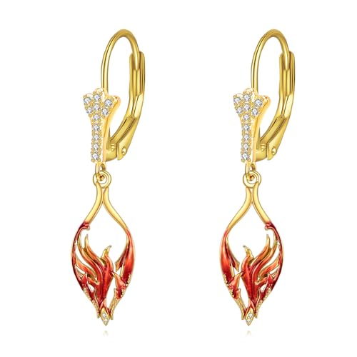 Phönix Ohrringe für Damen Sterlingsilber Phönix Ohrhänger Gold mit Zirkon Phönix Schmuck Geschenke für Ehefrau Tochter Mutter (Goldener Phönix) von YAFEINI