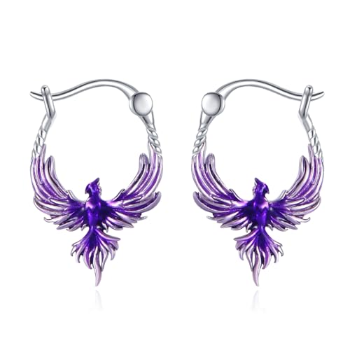 Lila Phönix Ohrringe für Damen 925 Sterlingsilber Phönix Creolen Huggie Ohrring Schmuck Geschenke für Ehefrau Tochter Mutter von YAFEINI