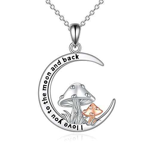 YAFEINI Mond Halskette 925 Sterling Silber Pilz Mond Anhänger Ketten Schmuck Geschenke für Damen von YAFEINI