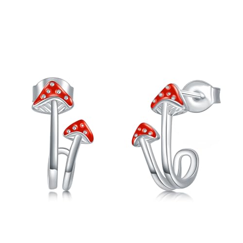 Pilz Ohrringe für Damen 925 Sterling Silber Pilz Ohrstecker Ohrringe Pilz Schmuck Geschenke für Frauen Mädchen Kinder (Pilz Ohrringe) von YAFEINI