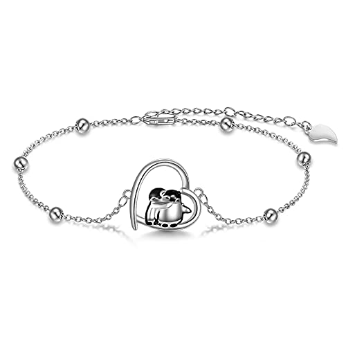 Pinguin Armbänder Pinguin Geschenke 925 Sterling Silber Umarmt Pinguine Niedlicher Tierschmuck für Frauen Schwester von YAFEINI