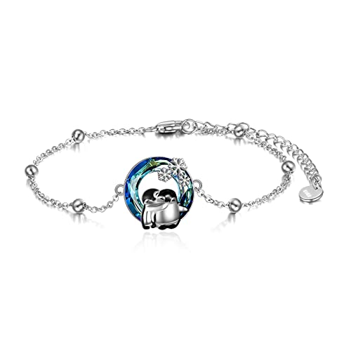 YAFEINI Pinguin Armband Pinguin Geschenke 925er Sterlingsilber mit Kristall Umarmende Pinguine süßer Tier-Weihnachts Schmuck für Damen Schwester von YAFEINI