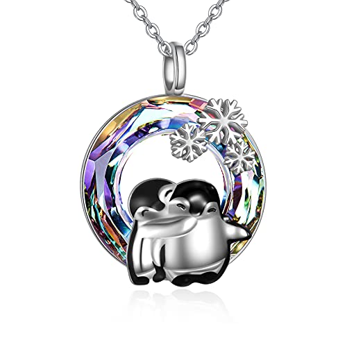 Pinguin Halsketten für Frauen Kristall-Pinguin-Geschenke 925 Sterling Silber, umarmende Pinguine, niedlicher Tierschmuck für Schwester von YAFEINI