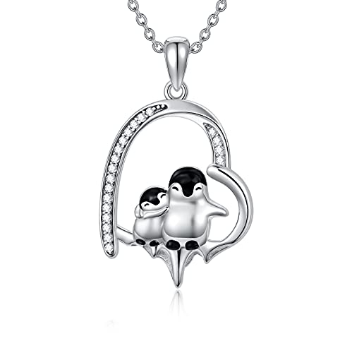 Pinguin-Halsketten für Mutter und Baby, Pinguin-Geschenke, 925er Sterlingsilber, umarmende Pinguine, niedlicher Tierschmuck für Frauen, Schwester von YAFEINI