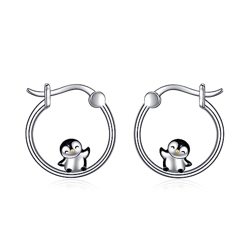 Pinguin Ohrringe Creolen für Damen 925 Sterling Silber Tier Pinguin Ohrringe Schmuck Geschenke für Mädchen (Pinguin) von YAFEINI