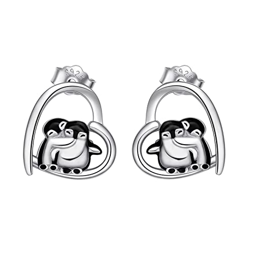 Pinguin Ohrringe Silber 925 Pinguin Herz Ohrstecker Pinguine Schmuck Geschenke Damen von YAFEINI
