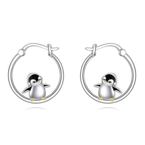 Sterling Silber Pinguin Creolen - Süße Tier Ohrringe Schmuck Geschenke für Damen Sterling Silber Pinguin Creolen - Süße Tier Ohrringe Schmuck Geschenke für Damen von YAFEINI
