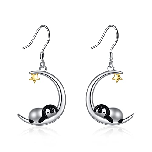 Pinguin Ohrringe für Damen Sterling Silber Pinguin auf Mond Weihnachts Schmuck Geschenke für Frauen von YAFEINI