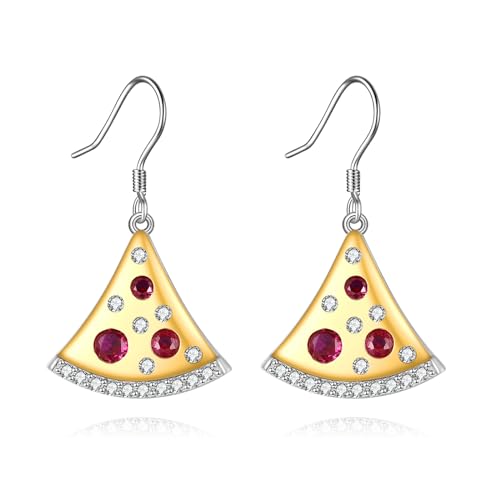 Pizza Ohrring S925 Sterling Silber Lustig Essen Hängend Ohrhänger Schmuck Geschenk für Damen Mädchen (Pizza) von YAFEINI