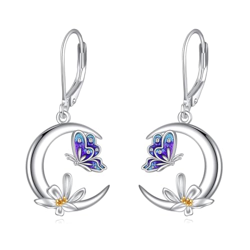 Schmetterling Ohrringe Silber 925 Tier Ohrhänger Schmetterling Mond Ohrringe Hängend Silber 925 Schmuck Geschenk für Damen von YAFEINI