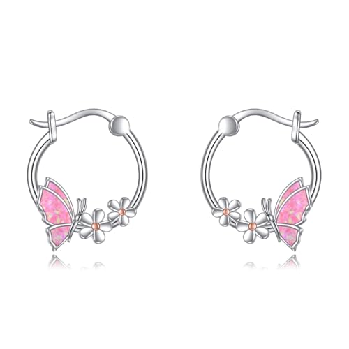Schmetterling Ohrringe für Damen 925 Sterling Silber Schmetterling Creolen Gänseblümchen Ohrringe für Mädchen Rosa Opal Schmuck Geschenk von YAFEINI