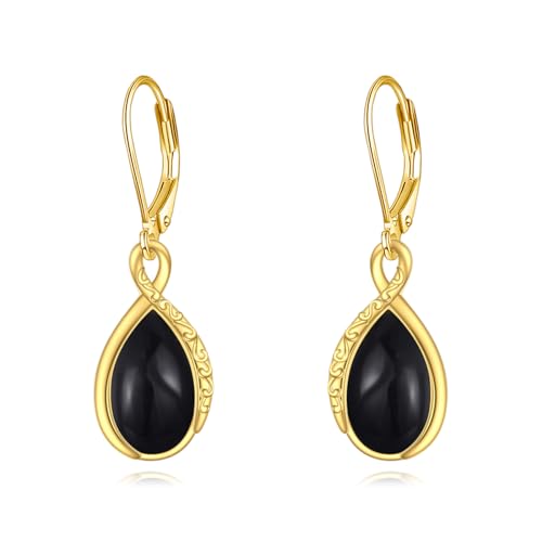 Schwarze Onyx Ohrringe Sterling Silber Infinity Hänger Ohrringe Schwarz und Gold Leverback Ohrringe Schmuck Geschenke für Damen Mädchen von YAFEINI