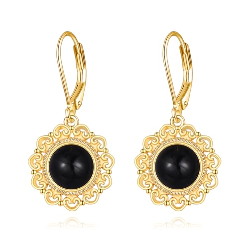 Schwarze Onyx Ohrringe Sterling Silber Träne Ohrringe 18K Gelb Gold Böhmen Filigrane Ohrhänger Schmuck Geschenke für Damen Mädchen (B-Filigrane Schwarze Onyx Ohrringe) von YAFEINI