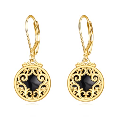 Schwarze Onyx Ohrringe Sterling Silber Träne Ohrringe 18K Gelb Gold Böhmen Filigrane Ohrhänger Schmuck Geschenke für Damen Mädchen (C-Filigrane Schwarze Onyx Ohrringe) von YAFEINI