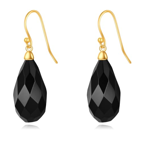 Schwarze Onyx Ohrringe Sterling Silber Träne Ohrringe 18K Gelb Gold Böhmen Filigrane Ohrhänger Schmuck Geschenke für Damen Mädchen (F-Schwarze Onyx Ohrringe) von YAFEINI