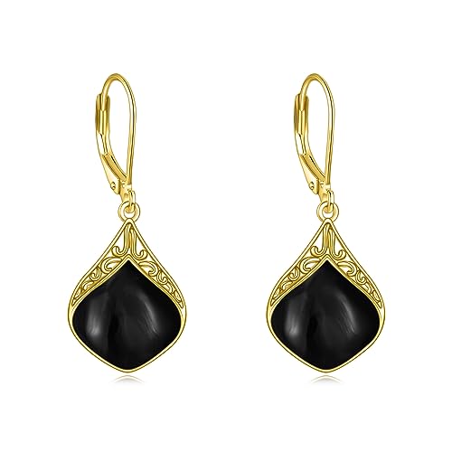 Schwarze Onyx Ohrringe Tropfen Ohrringe aus Sterling Silber 18 Karat Gelbgold Vergoldet Filigrane Boho Ohrhänger Schmuck Geschenke für Damen Schwarze Onyx Ohrringe Tropfen Ohrringe aus Sterling Silber 18 Karat Gelbgold Vergoldet Filigrane Boho Ohrhänger Schmuck Geschenke für Damen von YAFEINI