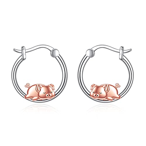 Schwein Creolen für Damen 925 Sterling Silber Tier Schwein Ohrringe Schmuck Geschenke für Mädchen (Schwein) von YAFEINI