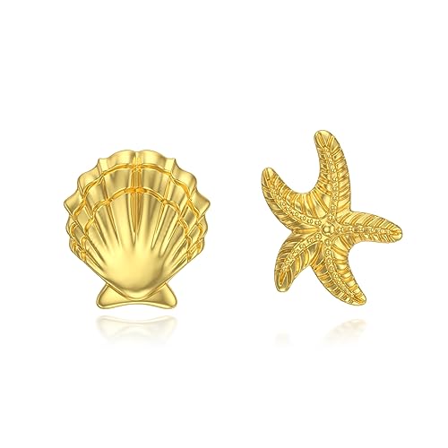 Seestern Shell Ohrringe Sterling Silber Gold überzogene Shell Ohrringe Seestern Stud Ohrringe Schmuck Geschenke für Damen Mädchen (Seesternmuschel Ohrringe) von YAFEINI