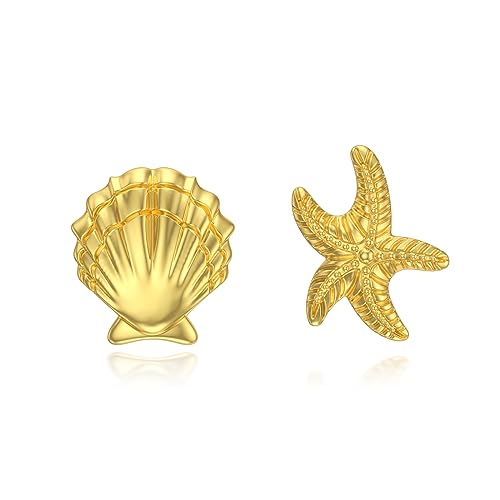 Seestern Shell Ohrringe Ohrstecker für Damen Silber 925 Gold überzogene Seestern Shell Ohrstecker Schmuck Geschenke für Damen Mädchen von YAFEINI