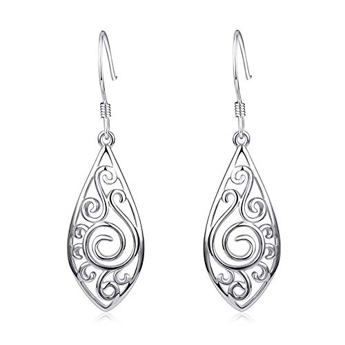 Silber Filigrane Ohrringe für Frauen 925 Sterling Silber Teardrop Dangle Drop Ohrringe Böhmen Schmuck Geschenk für Frauen von YAFEINI