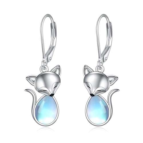 Fuchs Ohrringe für Damen 925 Sterling Silber Mondstein Ohrhänger Fuchs Schmuck Geschenk für Mutter Frau Mädchen (Fuchs Ohrringe) von YAFEINI