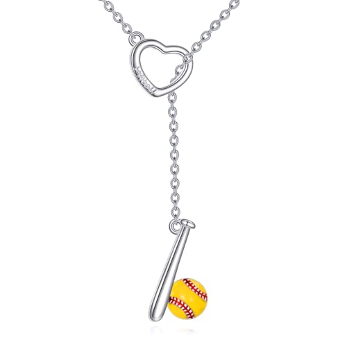 Softball Y Kette 925 Sterlingsilber Herz Sport Anhänger Halskette Sport Schmuck Softball Geschenke für Frauen von YAFEINI