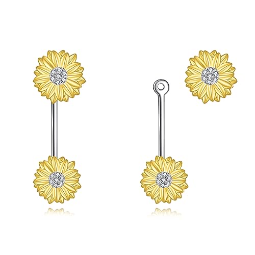 Sonnenblume Ohrringe Damen 925 Sterling Silber Gold Blume Ohrstecker für Mädchen Sonnenblume Schmuck Geschenk (Sonnenblume) von YAFEINI