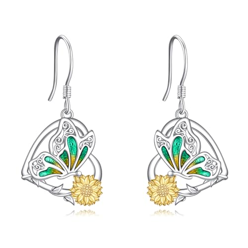 Sonnenblumen Ohrringe Sterlingsilber Schmetterling Sonnenblumen Herz baumelnde Ohrringe Schmuck Geschenke für Damen Mädchen Schwestern (Sonnenblumen Ohrringe) von YAFEINI