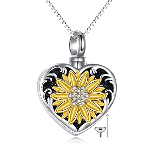 YAFEINI Sonnenblume Urne Halskette für Asche Einäscherung Schmuck für Asche 925 Sterling Silber Andenken Memorial Einäscherung Schmuck von YAFEINI