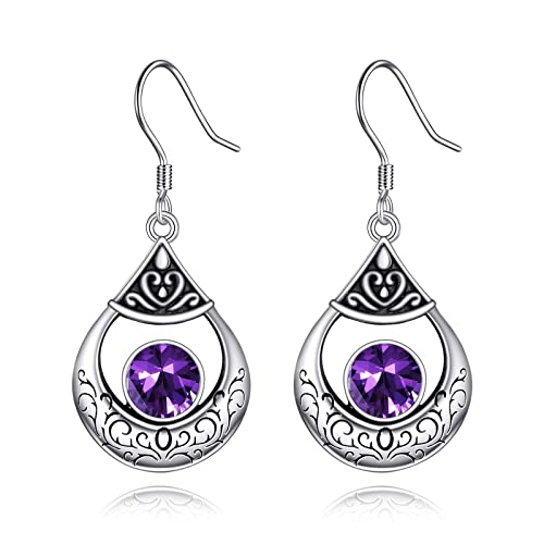 Amethyst Ohrringe Sterling Silber filigrane Tropfen Ohrringe Irische keltische Tropfen Ohrringe Schmuck Geschenke für Damen und Mädchen von YAFEINI