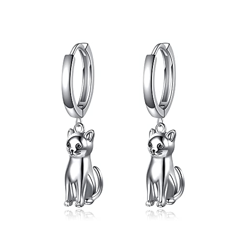 Katze Creolen Ohrringe für Damen Silber 925 Katze Ohrringe Hängend Katze Schmuck Geschenke Frauen Teens Mädchen von YAFEINI