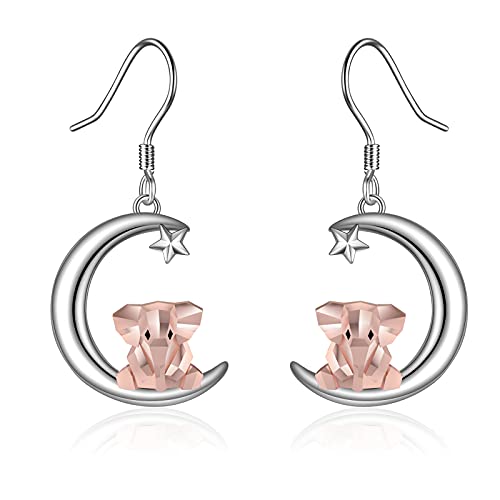 Sterling Silber Elefant Ohrringe für Frauen Origami Elefant Mond Dangle Drop Ohrringe Muttertag Geschenk für Deman von YAFEINI