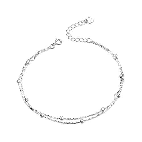 YAFEINI Sterling Silber Fußkettchen für Damen Teen Girls geschichteten Kette Ball und Bead Double Fußkettchen Beach Fußkettchen (fußkettchen A) von YAFEINI