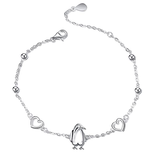 Sterling Silber Pinguin Kette Armbänder Verstellbare Armband Schmuck Geschenke für Damen Mädchen (Pinguin Armbänder) von YAFEINI