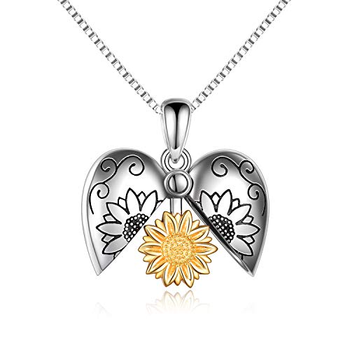 YAFEINI Sonnenblumen Halsketten Geschenk für Damen Sterlingsilber Sonnenblumen Medaillon Herz Kette Schmuck Sie sind mein Sonnenschein Anhänger Halsketten für Frauen Mutter Tochter von YAFEINI