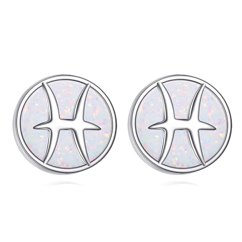 Sternzeichen Fische Ohrringe für Damen Mädchen 925 Sterling Silber Fische Ohrstecker Weißer Opal Sternzeichen Schmuck Geschenk von YAFEINI