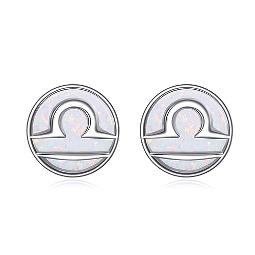 Sternzeichen Waage Ohrringe für Damen Mädchen 925 Sterling Silber Waage Ohrstecker Weißer Opal Sternzeichen Schmuck Geschenk von YAFEINI
