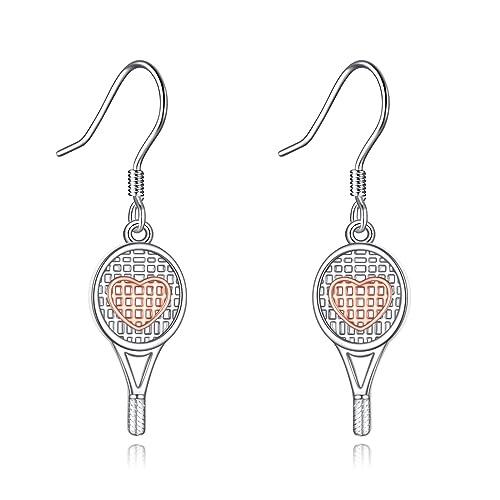 Tennisschläger Ohrringe für Damen Tennis Hängend Ohrringe Sterling Silber Tennis Ohrhänger Tropfen Ohrringe Sport Schmuck Geschenke für Mädchen Tennis Liebhaber (A-Tennisschläger Ohrringe) von YAFEINI