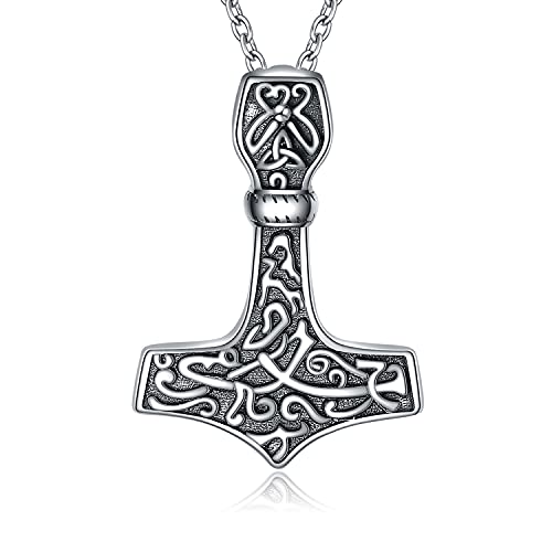 YAFEINI Thors Hammer Kette Damen 925 Sterling Silber Nordische Wikinger Schmuck Keltischer Knoten Original Vegvisir Mjolnir Halskette Amulett Heiden für Damen Teenager Herren Unisex YAFEINI Thors Hammer Kette Damen 925 Sterling Silber Nordische Wikinger Schmuck Keltischer Knoten Original Vegvisir Mjolnir Halskette Amulett Heiden für Damen Teenager Herren Unisex von YAFEINI
