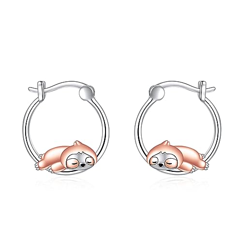 Tier Creolen Ohrringe 925 Sterling Silber Niedliche Tier Ohrringe Schmuck Geschenke für Damen Mädchen (Faultier 2) von YAFEINI