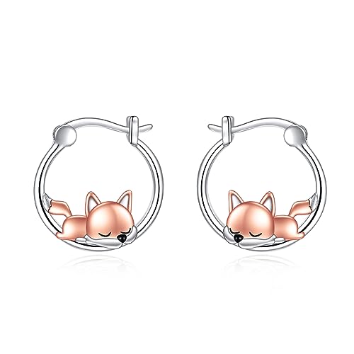 Fuchs Creolen Ohrringe für Damen 925 Sterling Silber Niedliche Fuchs Ohrringe Schmuck Geschenke für Mädchen (Fuchs 2) von YAFEINI