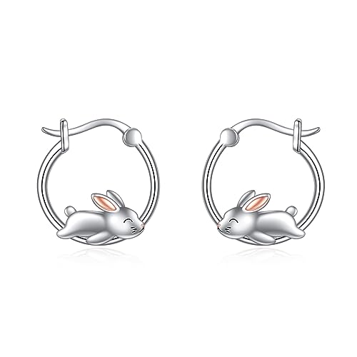 Hase Creolen Ohrringe 925 Sterling Silber Niedliche Hase Ohrringe Schmuck Geschenke für Damen Mädchen (Hase) von YAFEINI